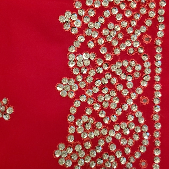 Saree - in cherry/tomato red with silver embroidery - Picture 3 of 3